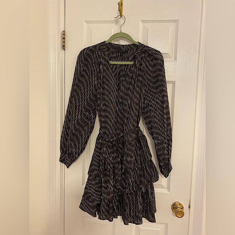 Banana Republic Black Brown and White Long Sleeve Dress Medium